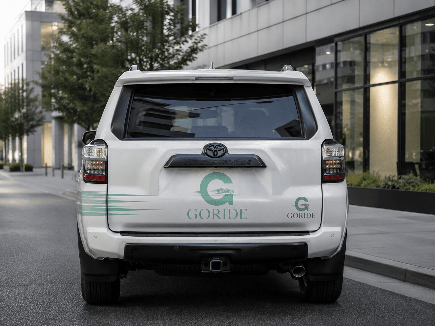 Rear view of a GoRide-style branded SUV